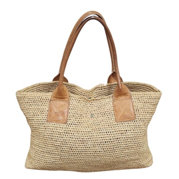 Helen Kaminski Raffia Weave Beige Tote Bag Leather Straps - Picture 2 of 16